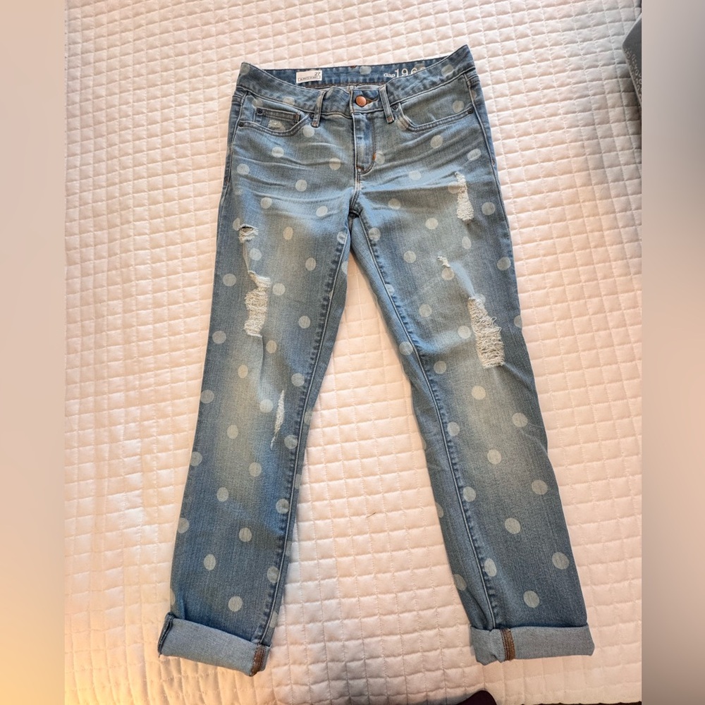 GAP Light Blue Polka Dot Distressed Jeans